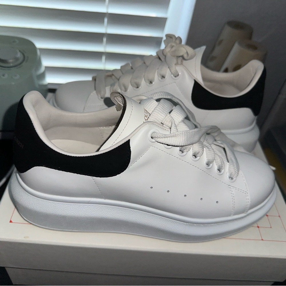 Alexander McQueen White Leather Sneakers with Black Heel Tab